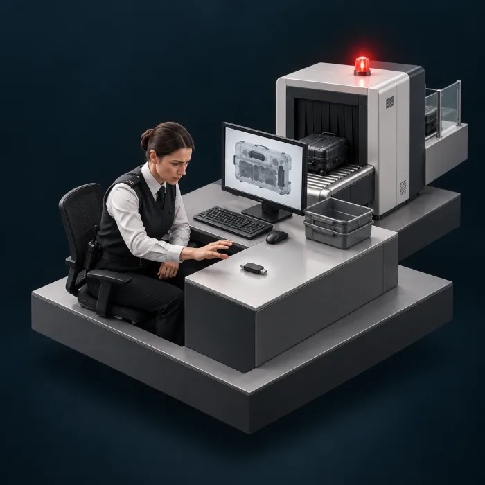 Diorama eines unbekannten USB-Sticks an einer Kontrollstelle